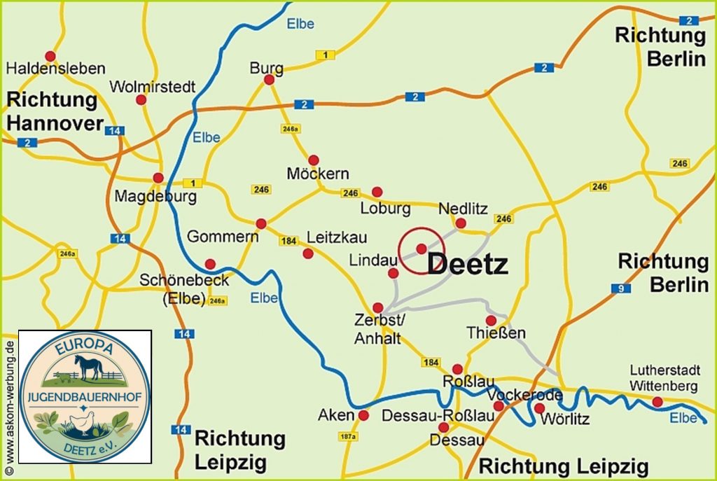 Karten mit Anfahrtswegen nach Deetz